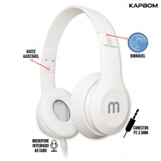 Headphone P2 Estéreo Ajustável e Dobrável Drivers 40mm com Microfone KA-863 Kapbom - Branco